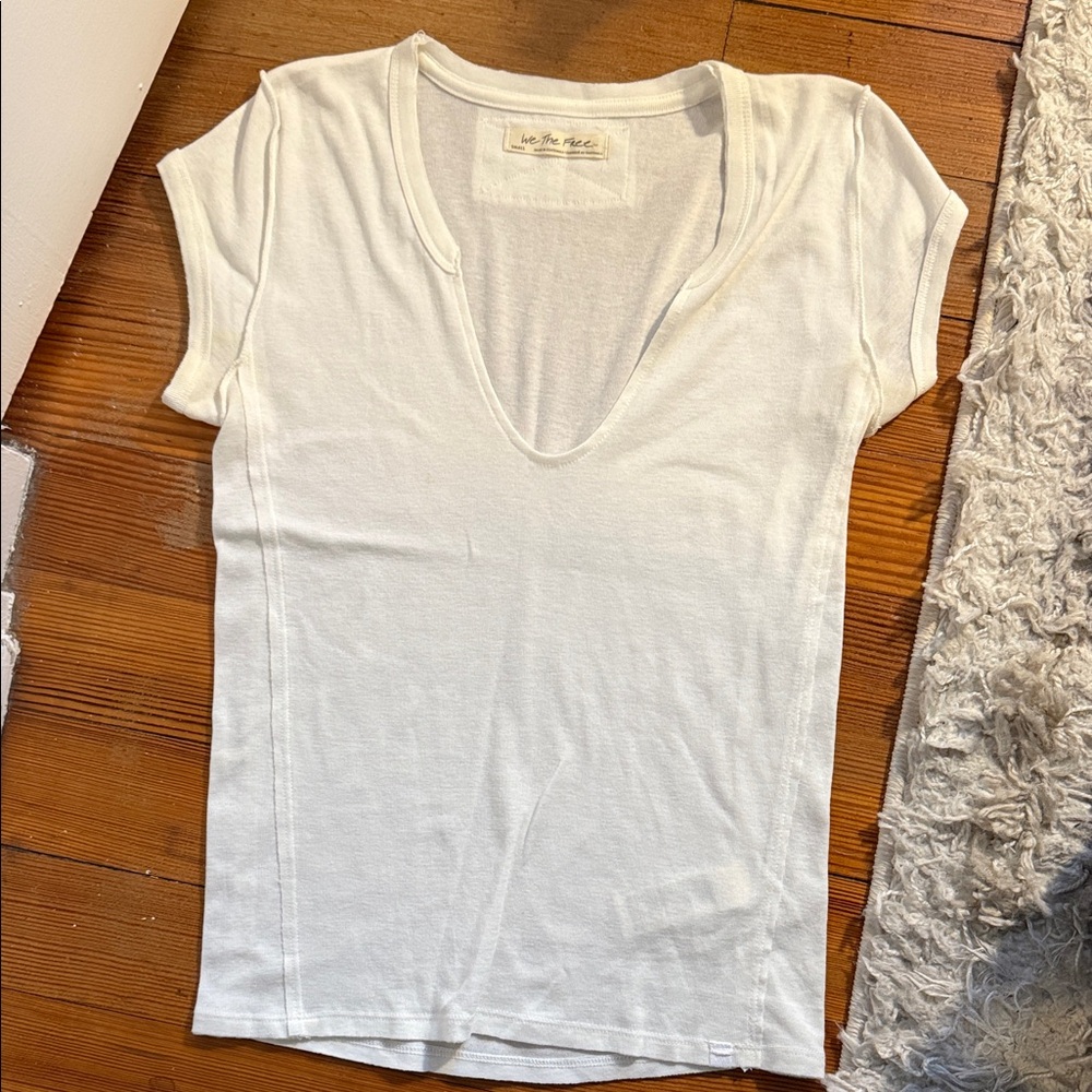 We The Free White Deep V-Neck Short Sleeve Tee